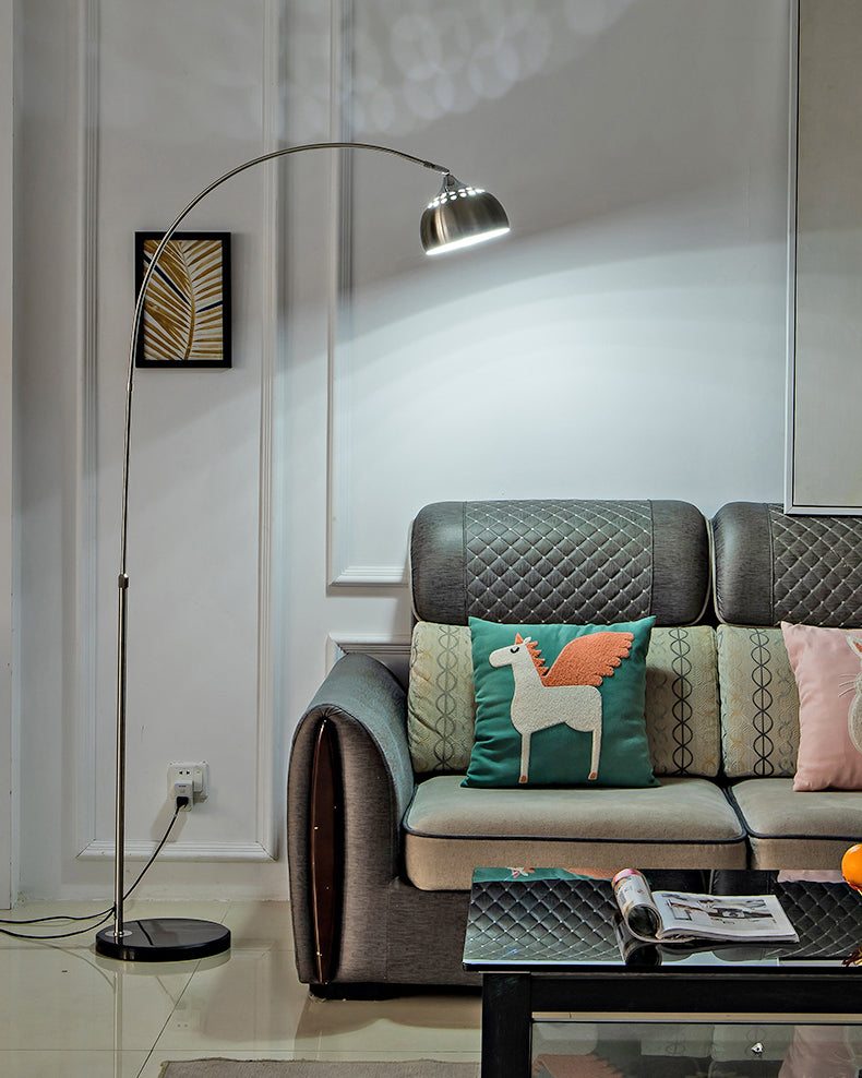 Arc Floor Lamp with Stainless Steel Dome Shade