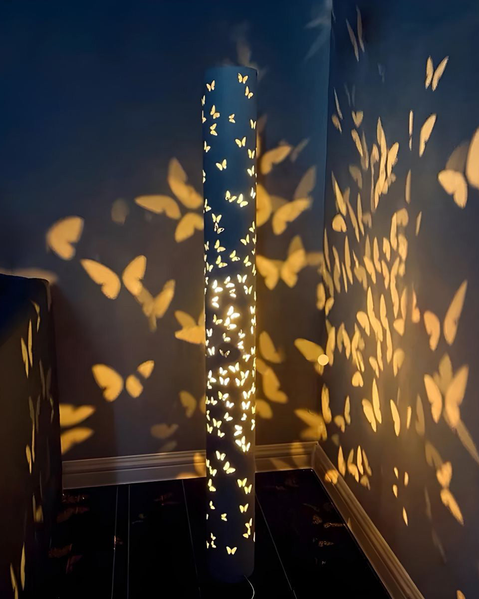 Cylindrical Floor Lamp with Butterfly Ambiance