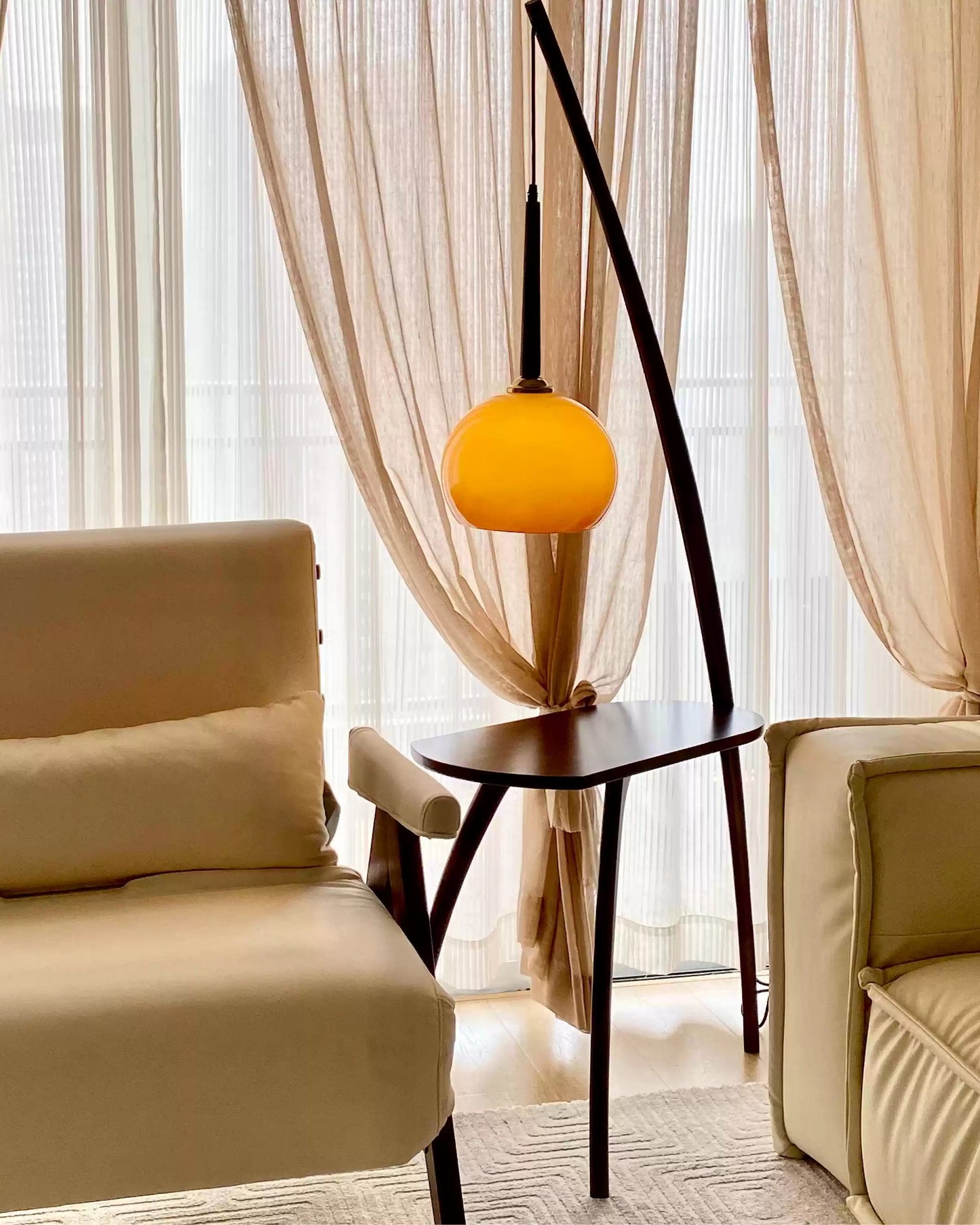 Hanging Floor Lamp with Integrated Table