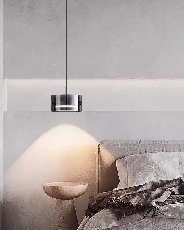 Black Glass Drum Pendant Light