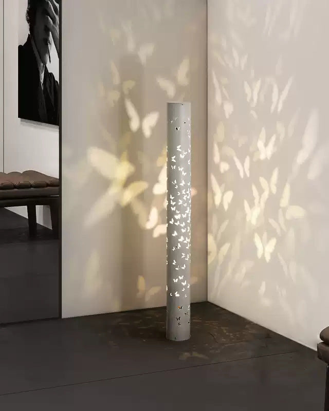 Cylindrical Floor Lamp with Butterfly Ambiance