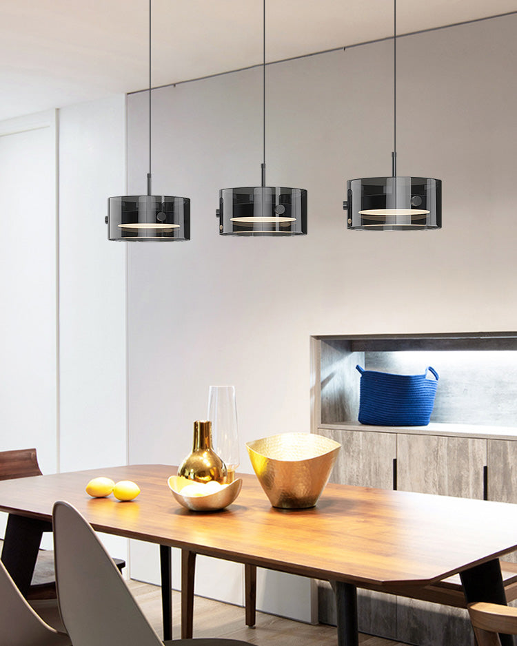 Black Glass Drum Pendant Light
