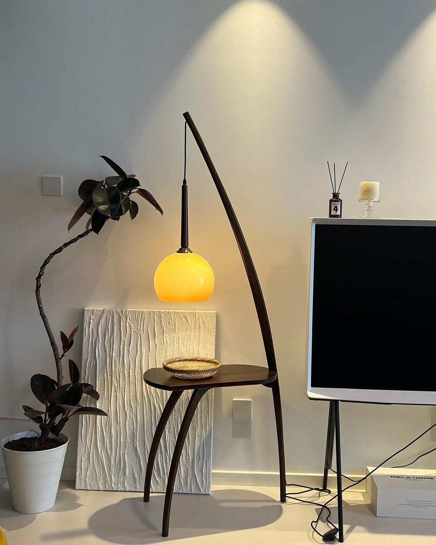 Hanging Floor Lamp with Integrated Table