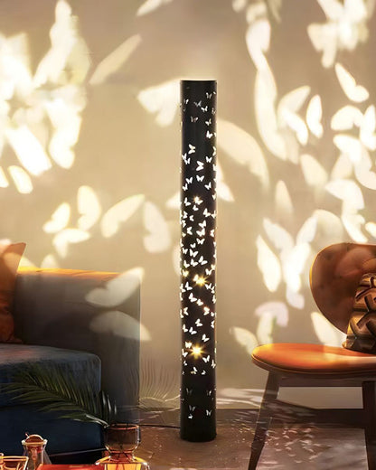 Cylindrical Floor Lamp with Butterfly Ambiance