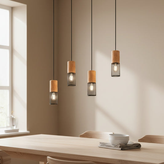 Suspensions lampes pour table a manger - Finition bois et noir