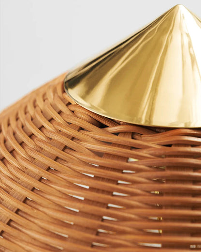 Conical Rattan and Fabric Floor Lamp