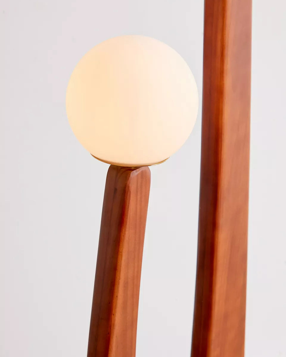 Sculptural Floor Lamp in Walnut and Glass