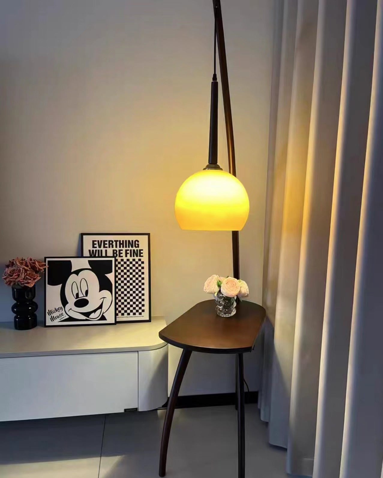 Hanging Floor Lamp with Integrated Table