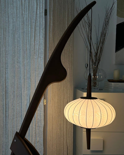 Wooden Tripod Floor Lamp with Saucer Shade