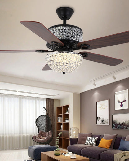 Ceiling Fan with Crystal Chandelier - Crystal Vintage