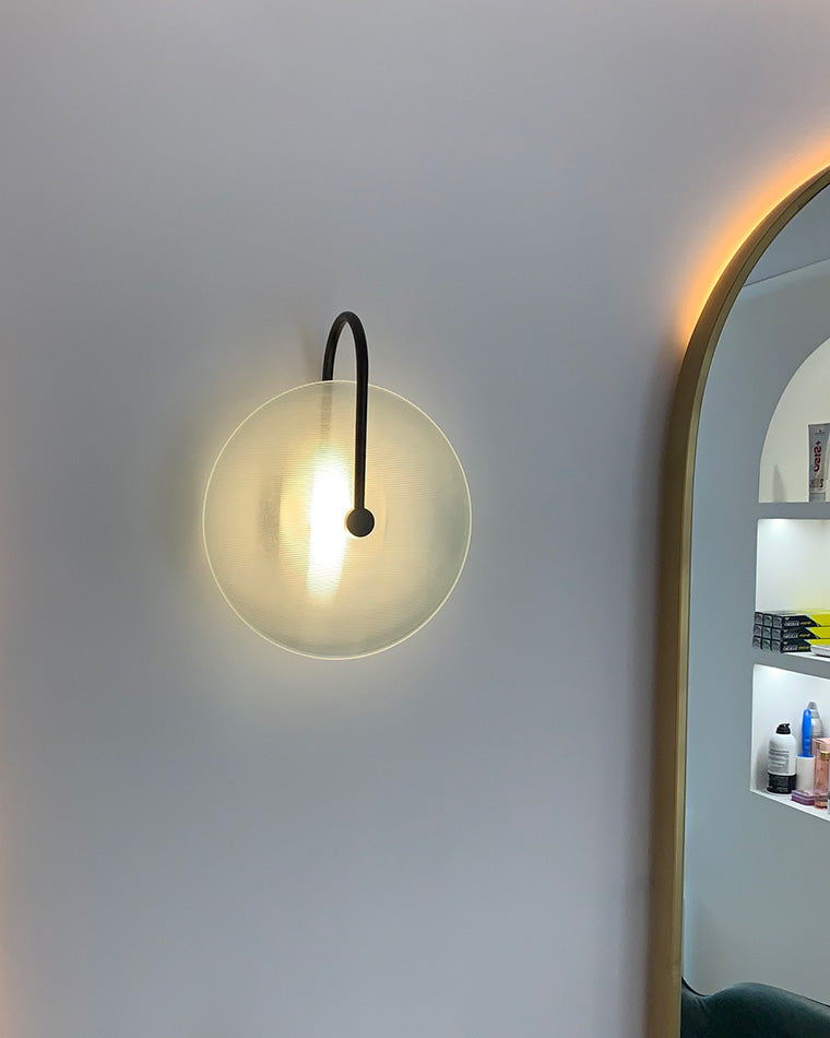Ribbed Glass Disc Wall Light