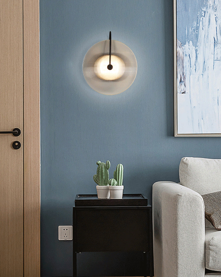 Ribbed Glass Disc Wall Light