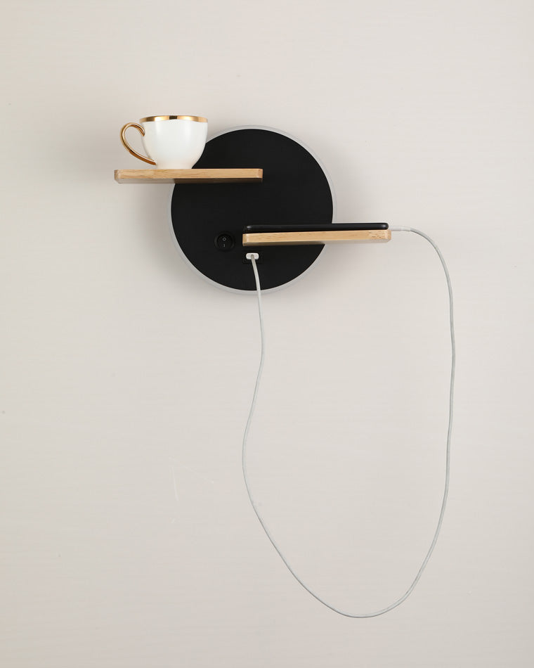 Round Wall Light with Shelf and USB Port