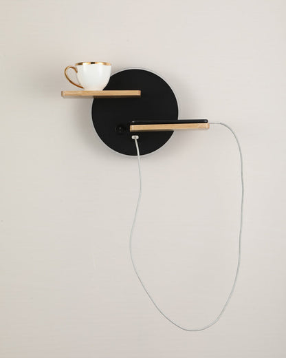 Round Wall Light with Shelf and USB Port
