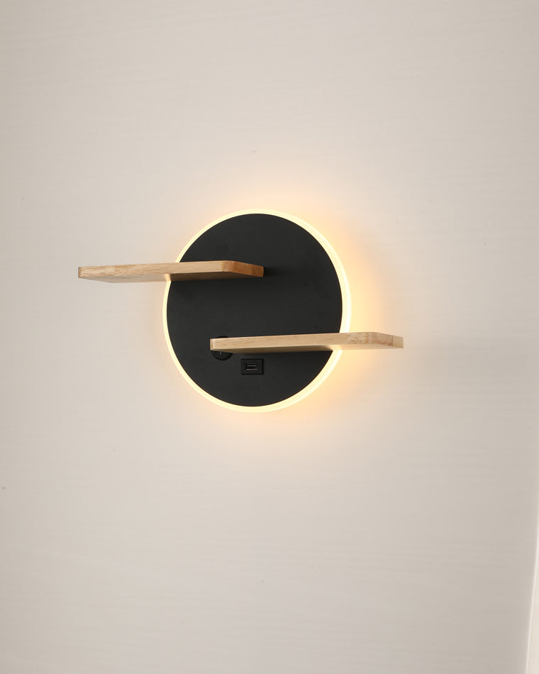 Round Wall Light with Shelf and USB Port