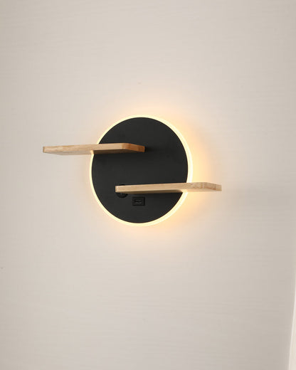 Round Wall Light with Shelf and USB Port