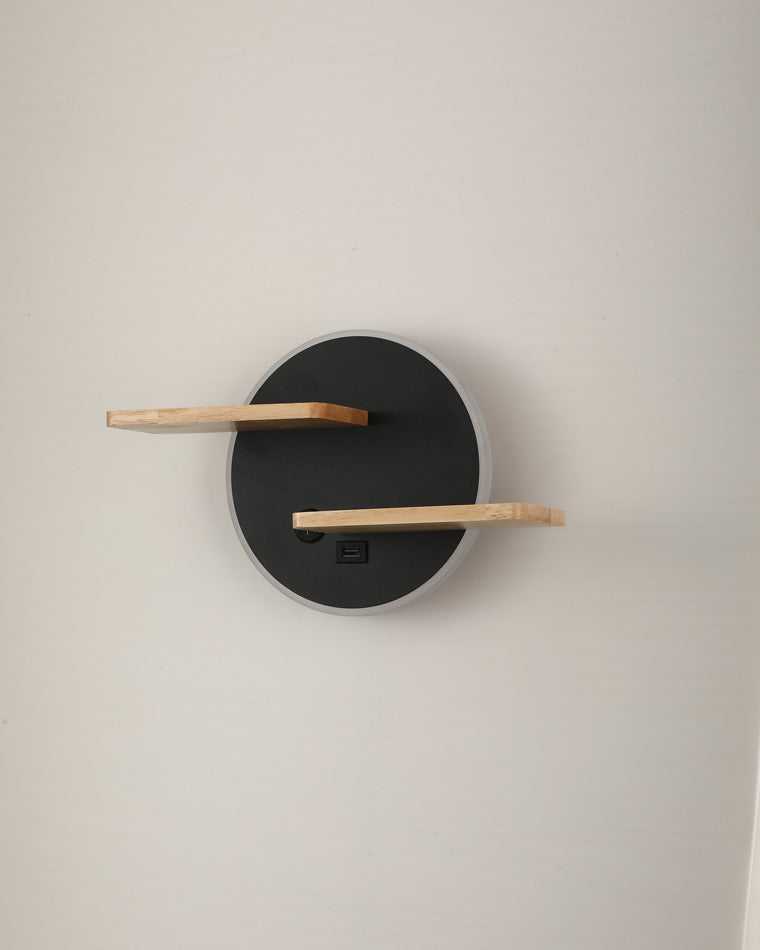 Round Wall Light with Shelf and USB Port