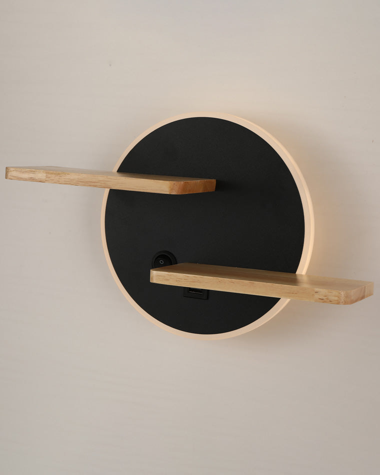 Round Wall Light with Shelf and USB Port