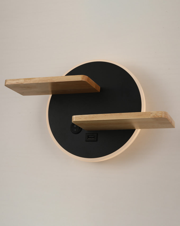 Round Wall Light with Shelf and USB Port