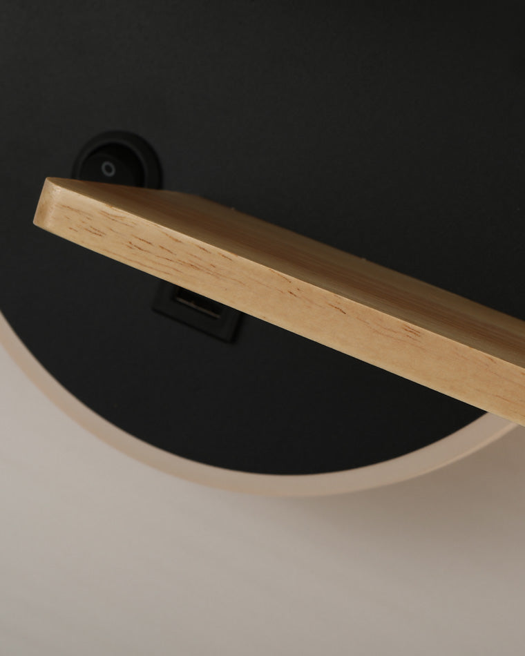 Round Wall Light with Shelf and USB Port
