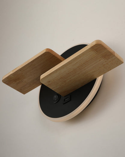 Round Wall Light with Shelf and USB Port