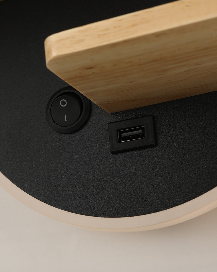 Round Wall Light with Shelf and USB Port
