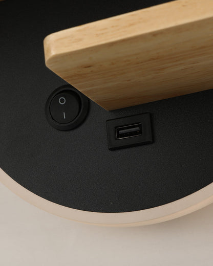 Round Wall Light with Shelf and USB Port