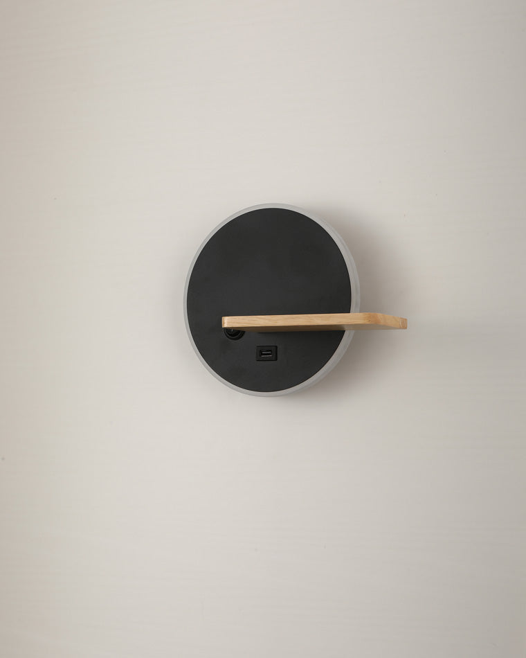 Round Wall Light with Shelf and USB Port