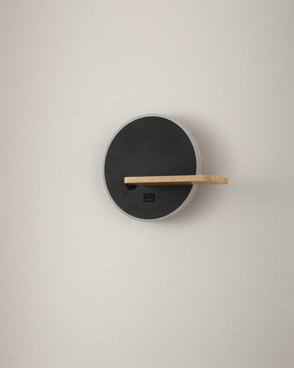 Round Wall Light with Shelf and USB Port