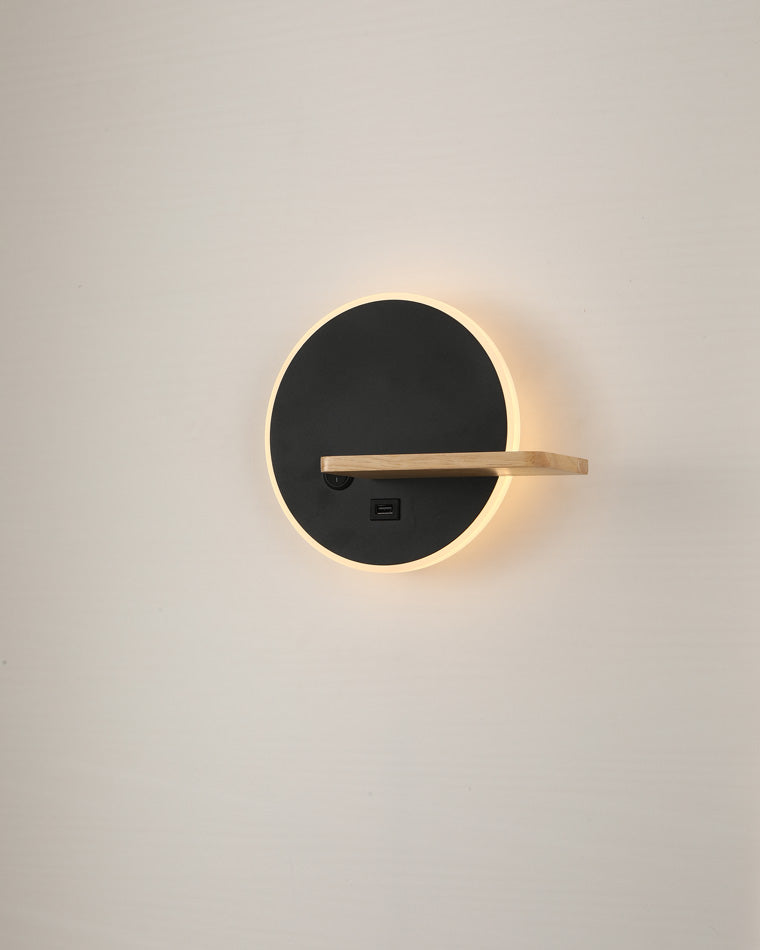 Round Wall Light with Shelf and USB Port