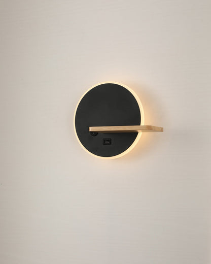 Round Wall Light with Shelf and USB Port