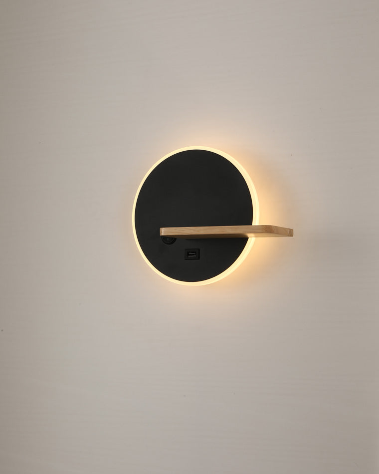 Round Wall Light with Shelf and USB Port