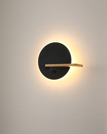 Round Wall Light with Shelf and USB Port