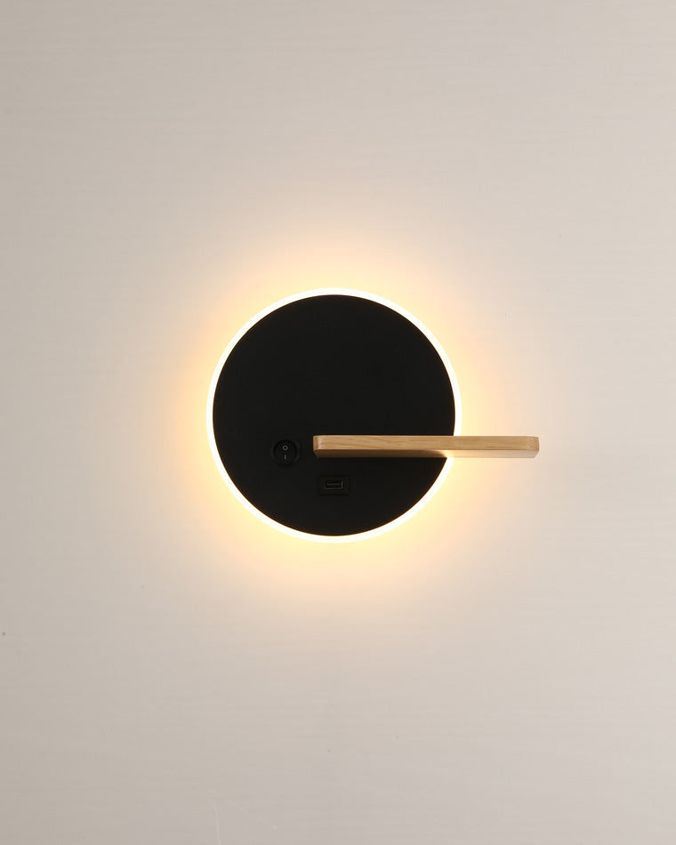 Round Wall Light with Shelf and USB Port