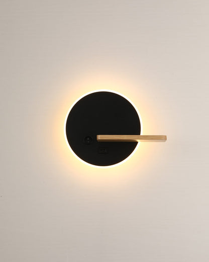 Round Wall Light with Shelf and USB Port