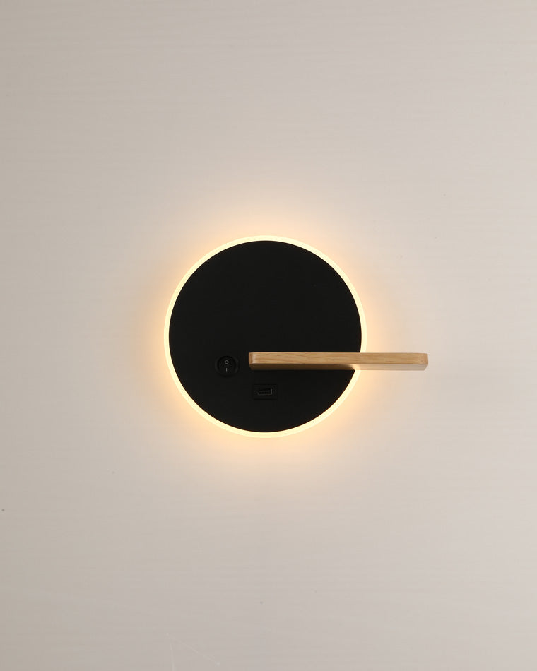 Round Wall Light with Shelf and USB Port