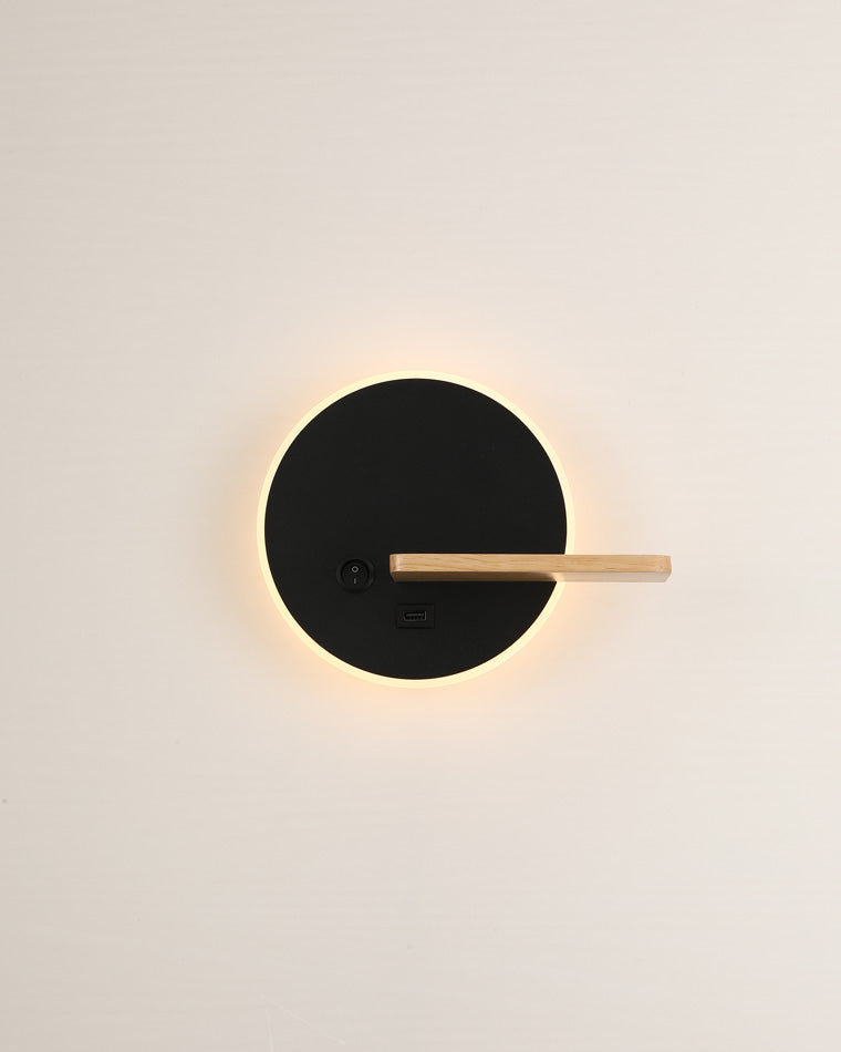 Round Wall Light with Shelf and USB Port