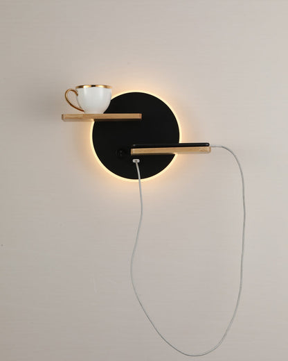 Round Wall Light with Shelf and USB Port