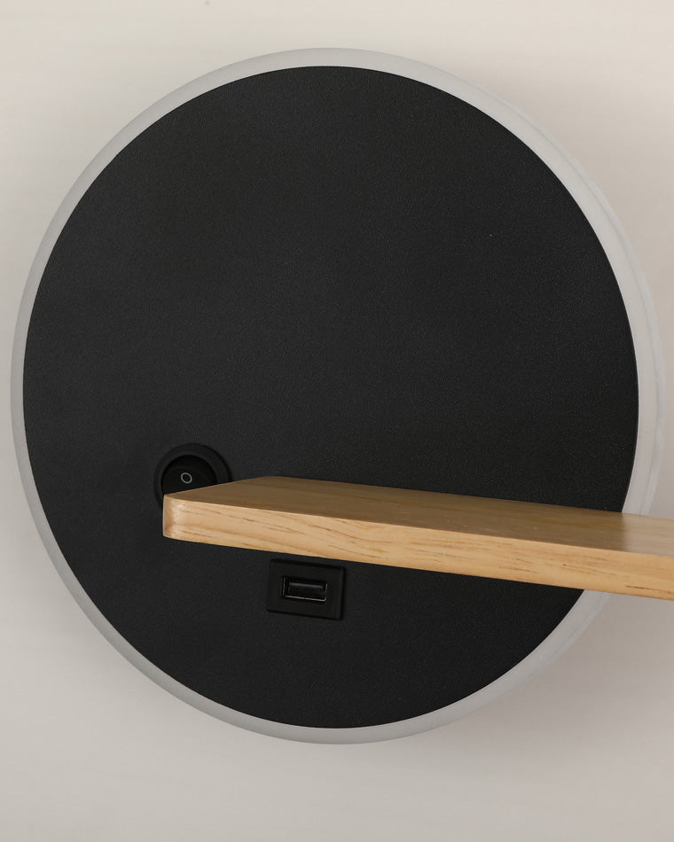 Round Wall Light with Shelf and USB Port