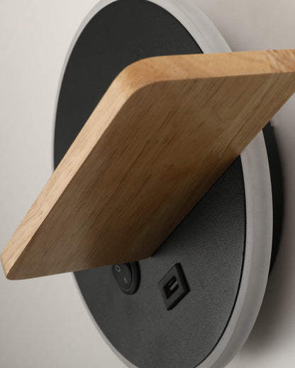 Round Wall Light with Shelf and USB Port