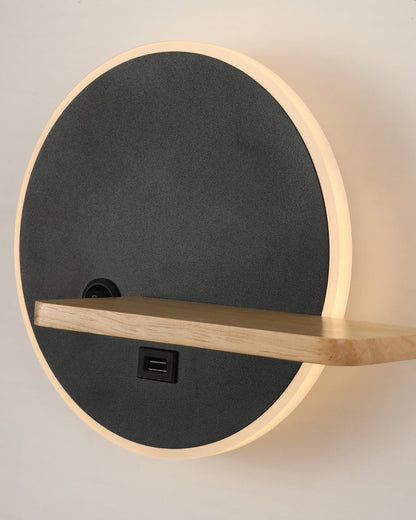Round Wall Light with Shelf and USB Port