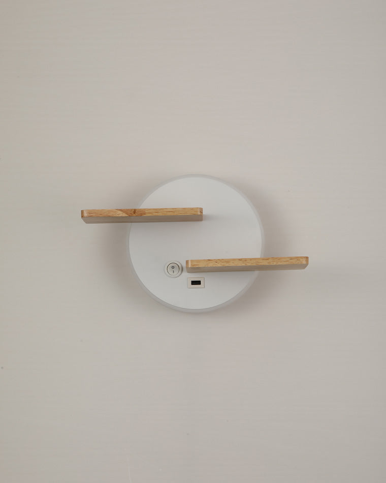 Round Wall Light with Shelf and USB Port
