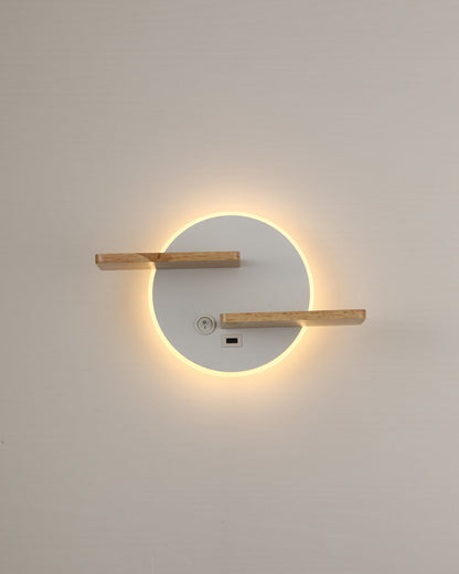 Round Wall Light with Shelf and USB Port