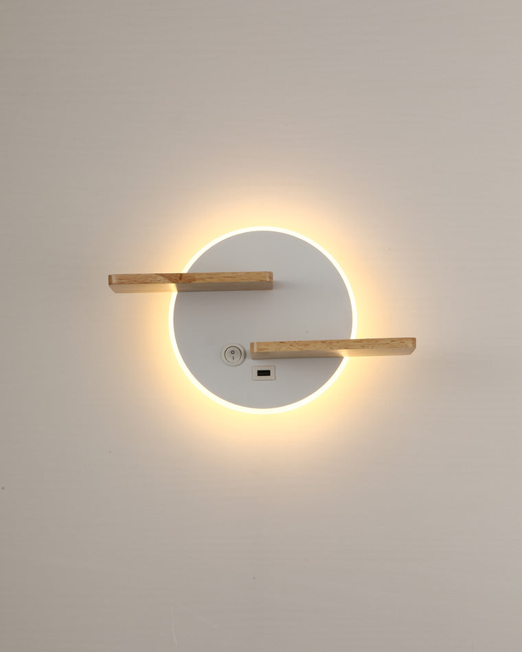 Round Wall Light with Shelf and USB Port