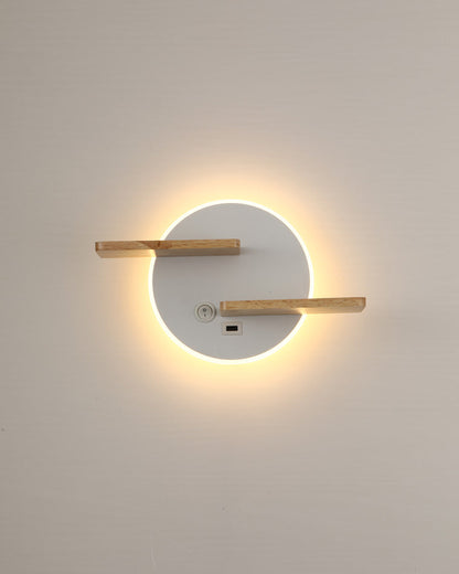 Round Wall Light with Shelf and USB Port