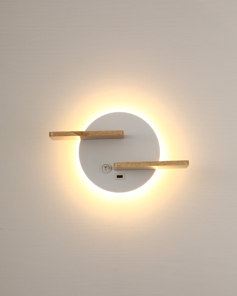Round Wall Light with Shelf and USB Port