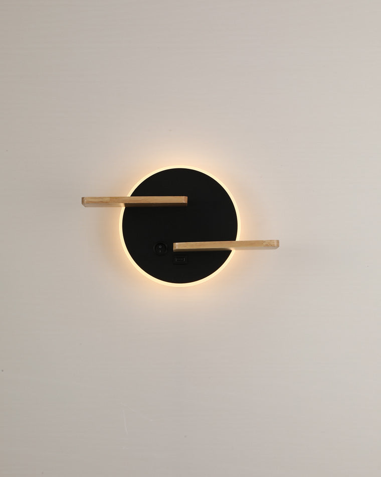 Round Wall Light with Shelf and USB Port