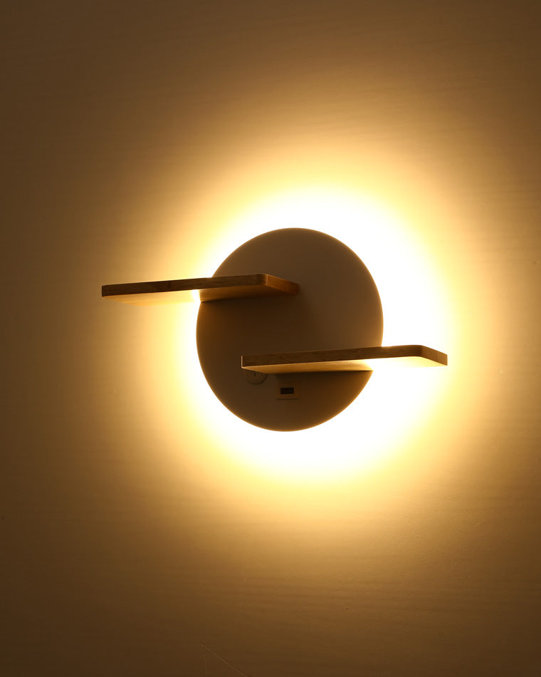 Round Wall Light with Shelf and USB Port