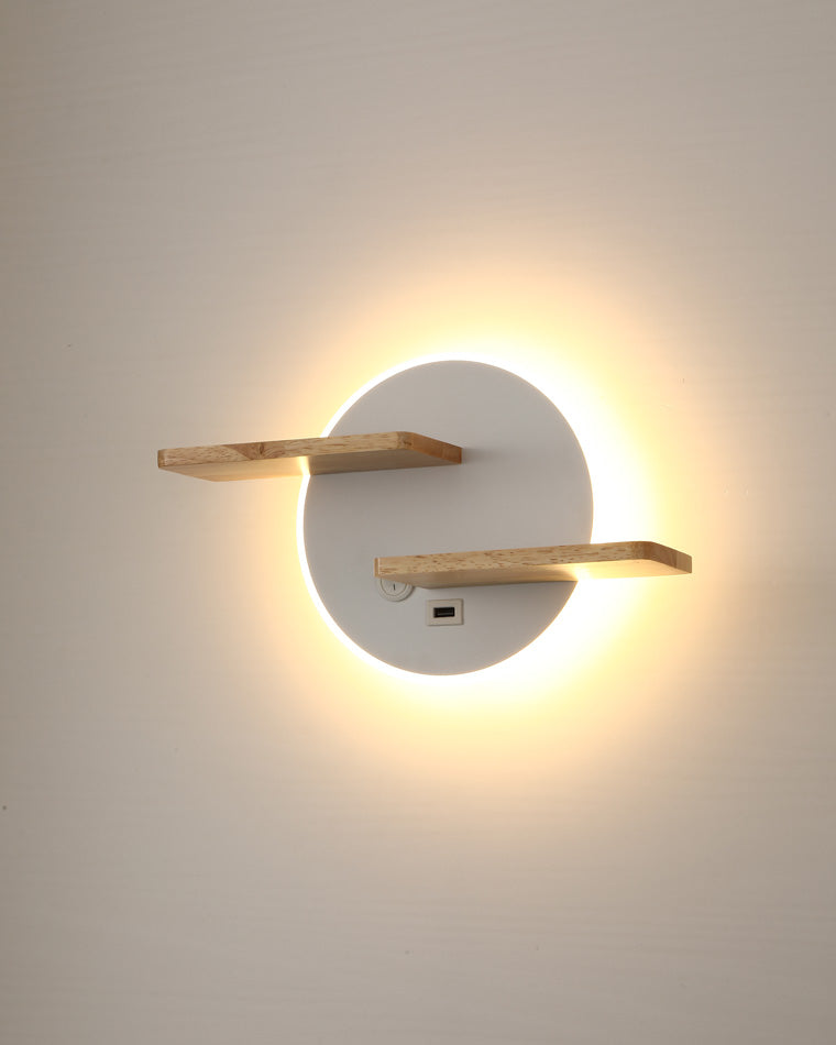 Round Wall Light with Shelf and USB Port
