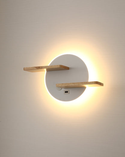 Round Wall Light with Shelf and USB Port